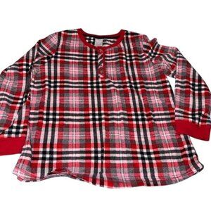 Secret Treasures Womens Plaid Long Sleeve Top Red/Black/Gray L/G (12-14) 100% Po